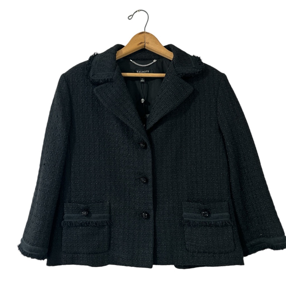 NWT twinge fringe cotton boucle woven blazer jacket size 14Petite Talbots women